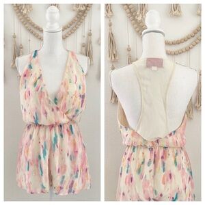 Rory Beca x F21 sleeveless shorts romper chiffon watercolor cream pink small